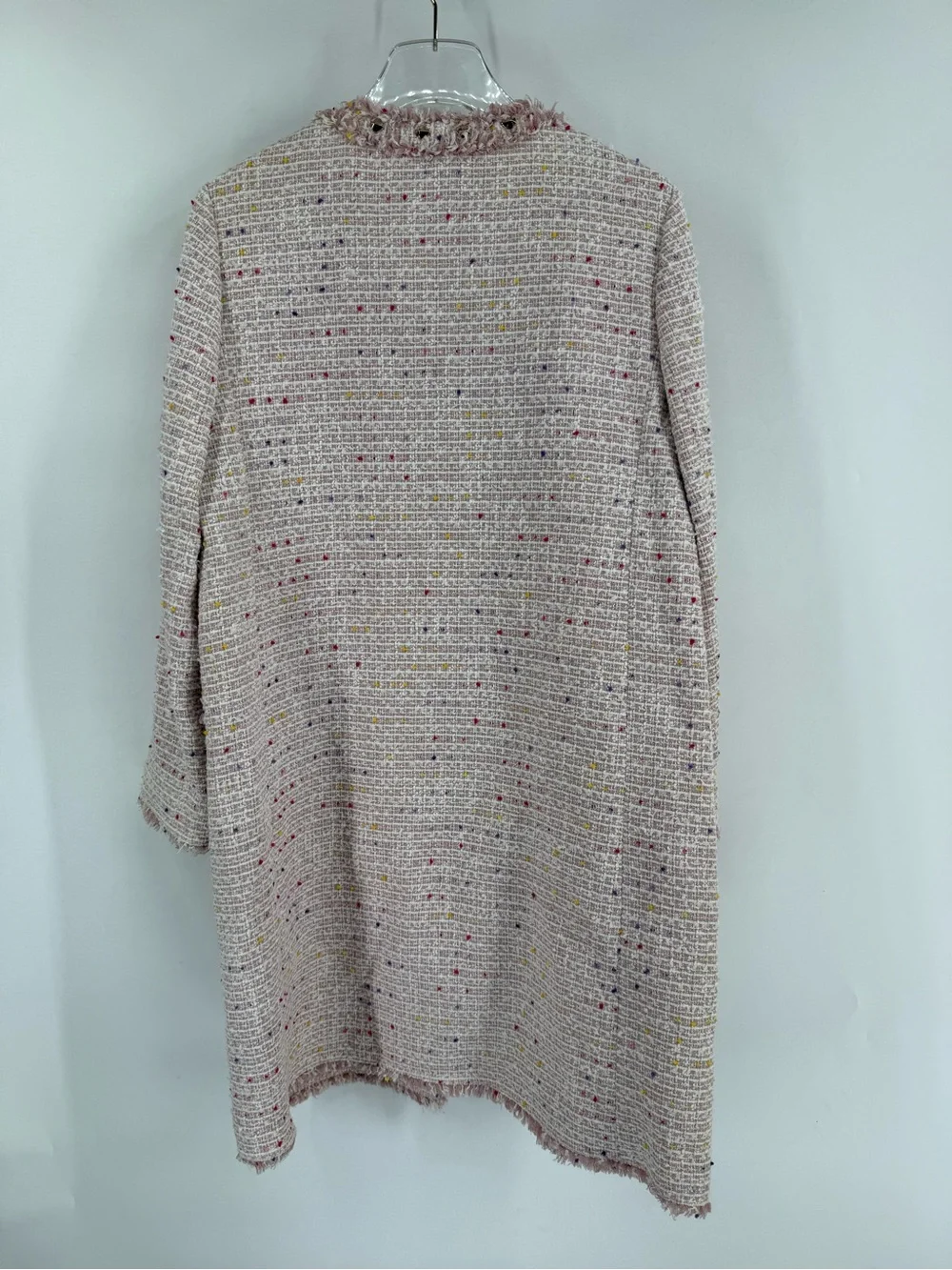 Kate Spade Pink Strawberry Tweed Pocket Open Front‎ Long Jacket Coat size 12
